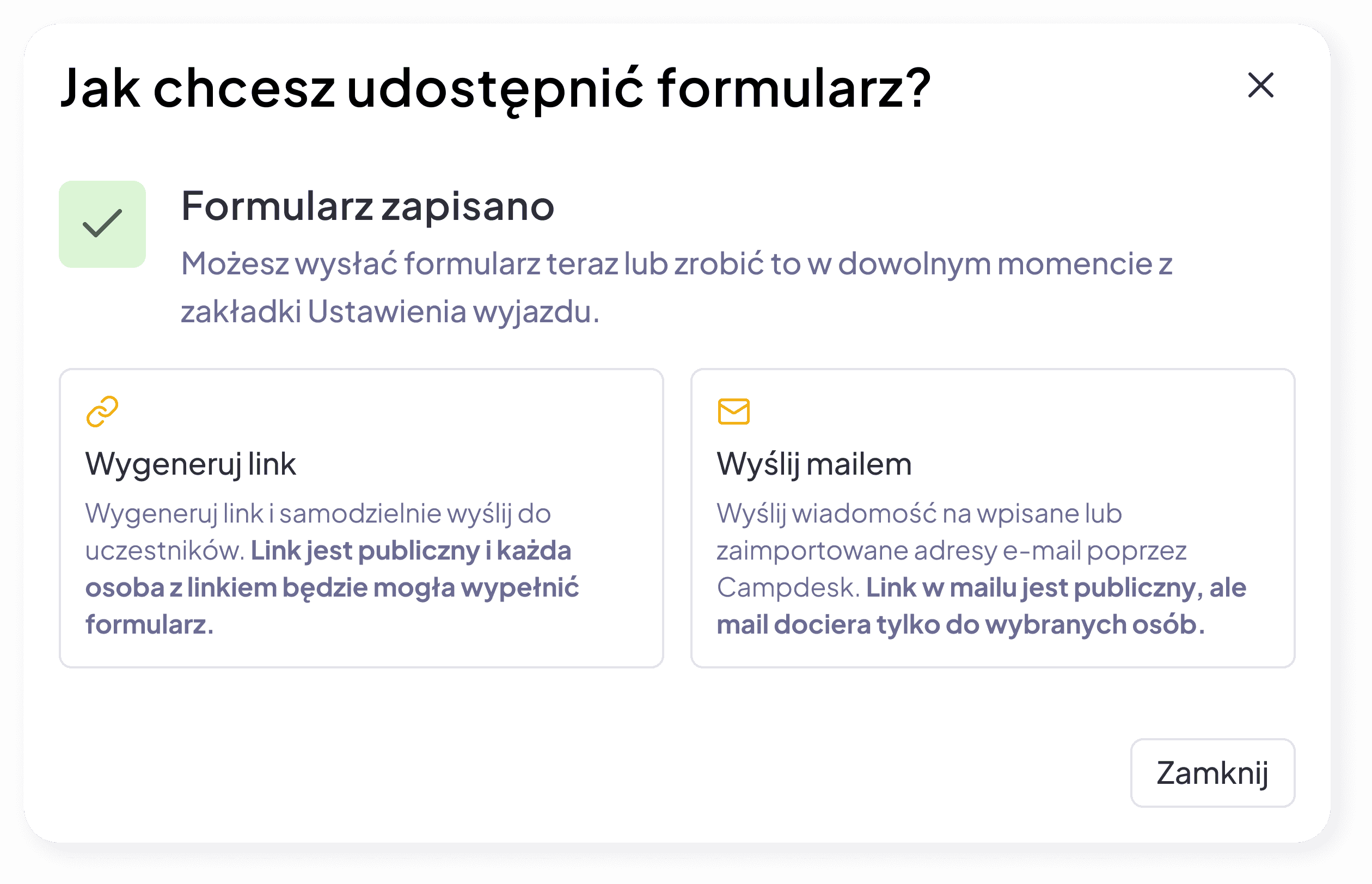 Formularz online Campdesk