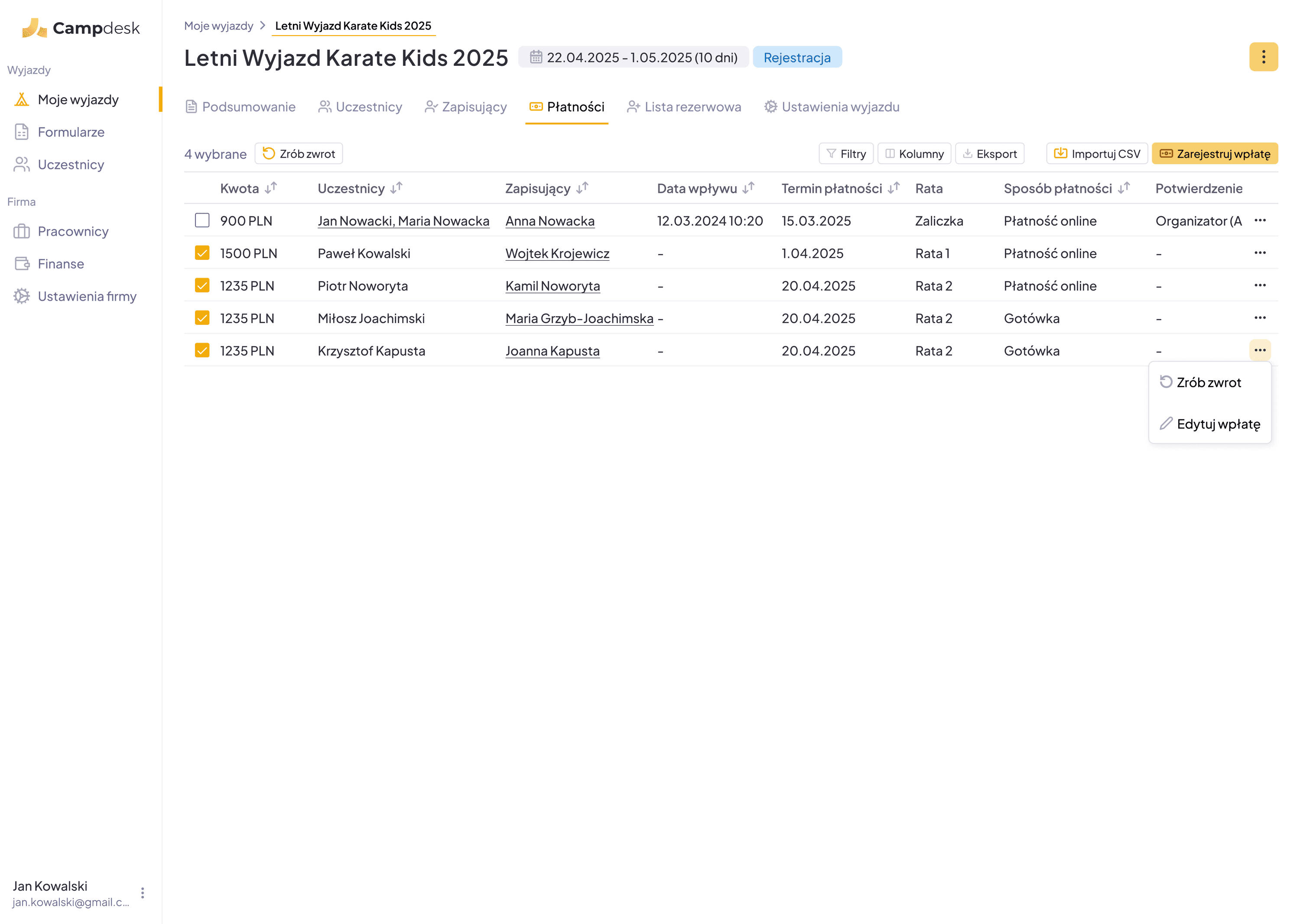 Panel płatności dla touroperatorów